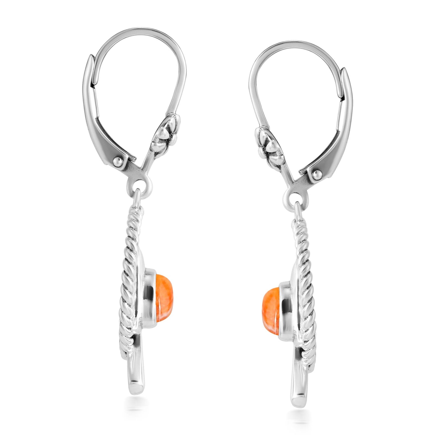 EXCLUSIVELY OURS! Sterling Silver Orange Spiny Oyster Bird and Branch Open Circle Dangle Earrings