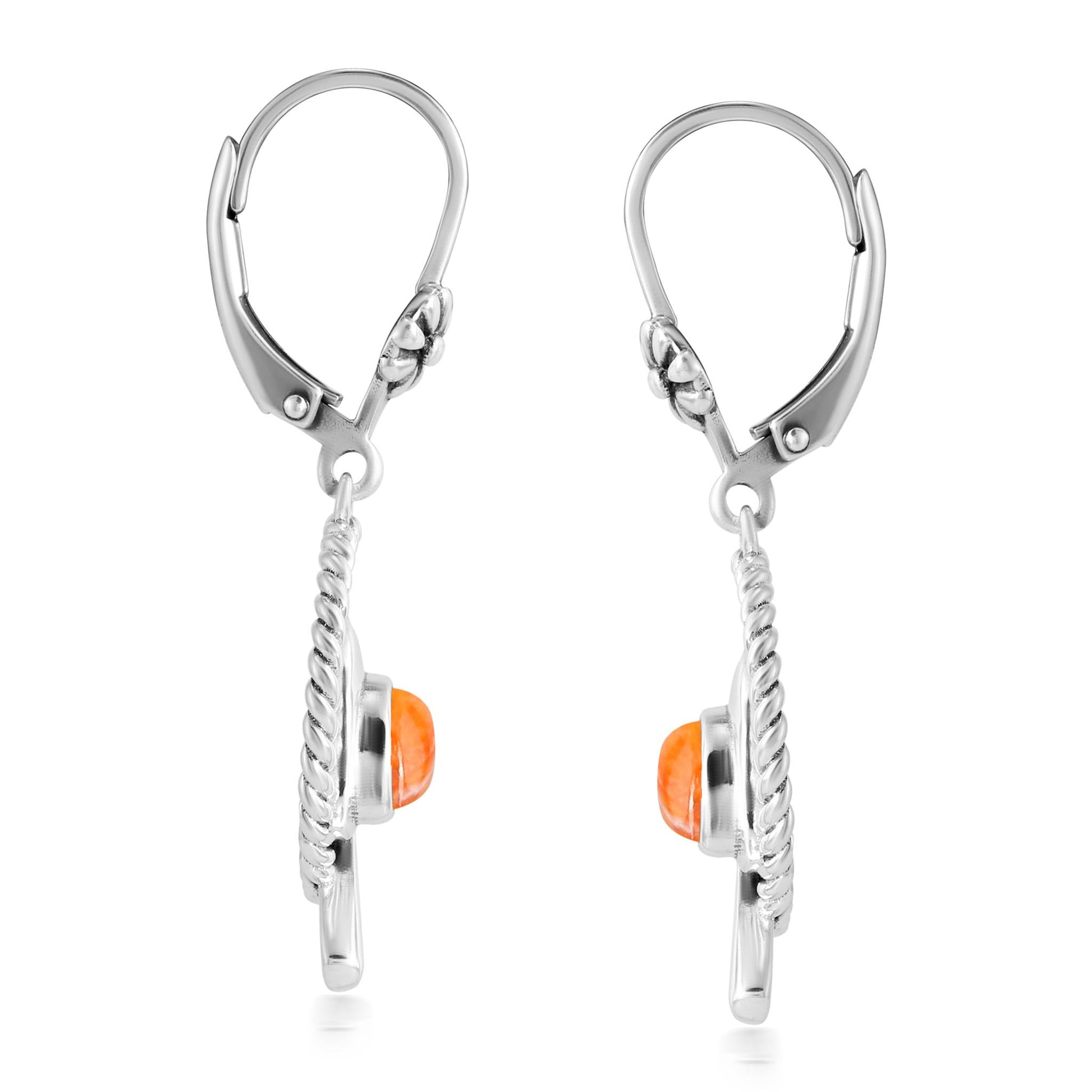 EXCLUSIVELY OURS! Sterling Silver Orange Spiny Oyster Bird and Branch Open Circle Dangle Earrings