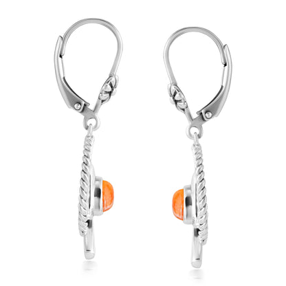 EXCLUSIVELY OURS! Sterling Silver Orange Spiny Oyster Bird and Branch Open Circle Dangle Earrings