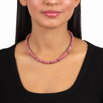 EXCLUSIVELY OURS! Sterling Silver Rhodonite Bead Necklace, 17 to 20 Inches