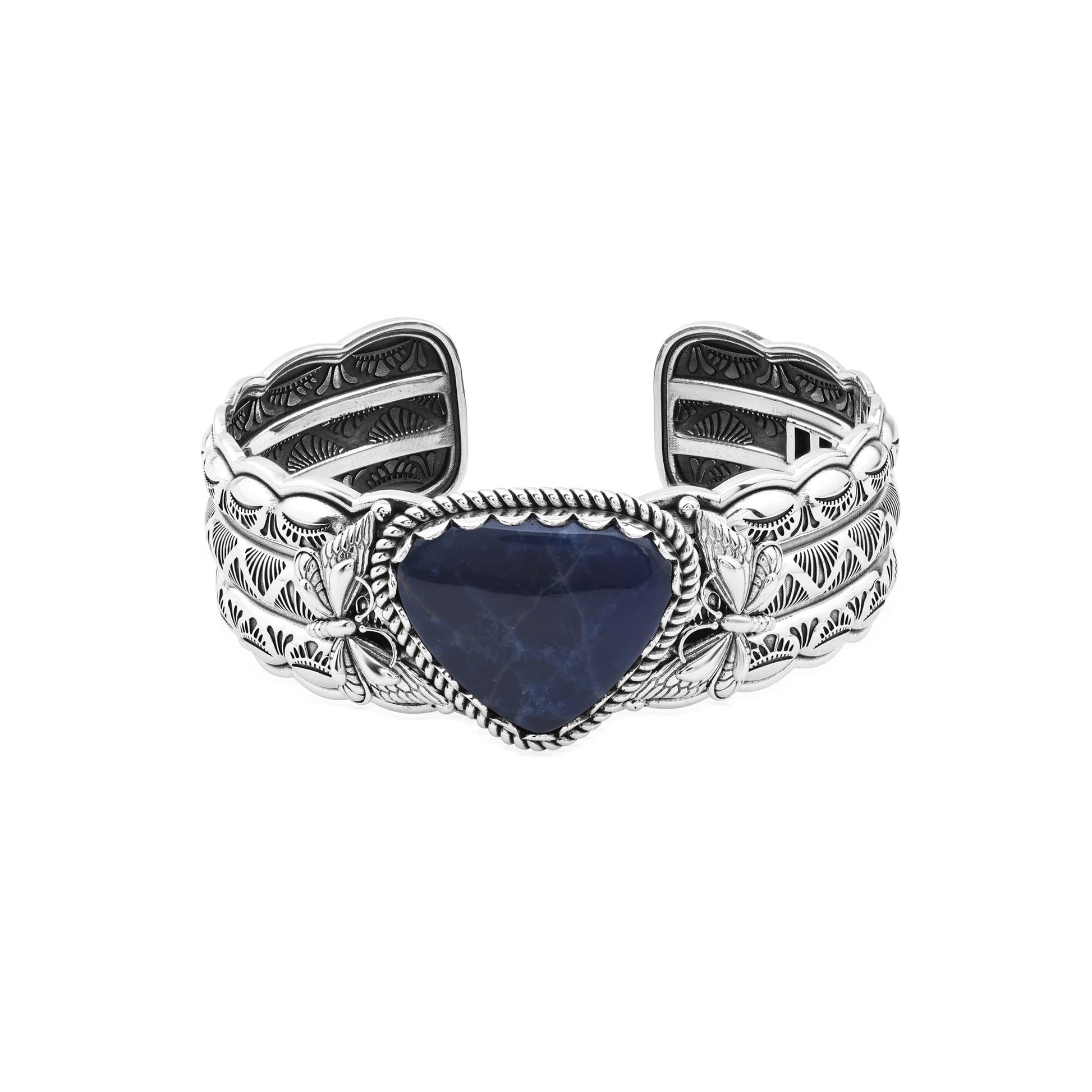 Sterling Silver Sodalite Gemstone Butterfly Hinged Cuff Bracelet