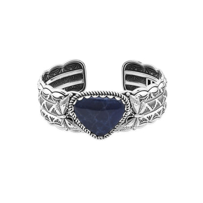 Sterling Silver Sodalite Gemstone Butterfly Hinged Cuff Bracelet