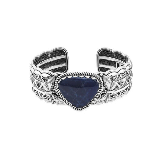 Sterling Silver Sodalite Gemstone Butterfly Hinged Cuff Bracelet