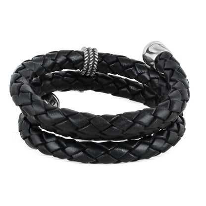 Sterling Silver Sleeping Beauty Turquoise Black Leather Initial "N" Coil Bracelet