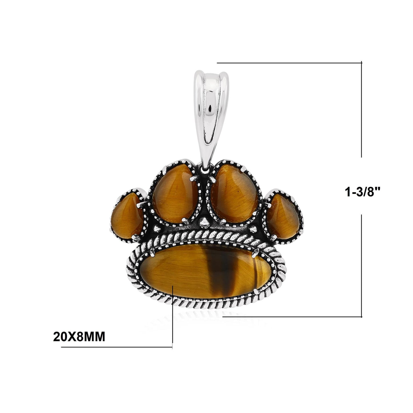 Sterling Silver Tiger's Eye Pawprint Pendant Enhancer