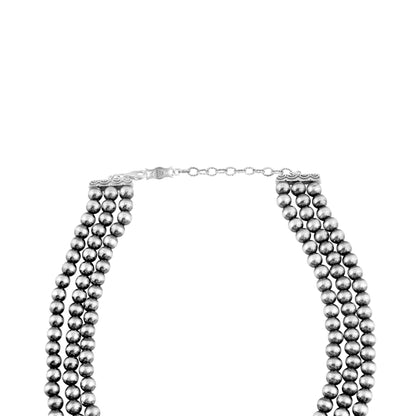 Sterling Silver Phosphosiderite Oval Cut Triple-Row Beaded Necklace, 17 to 20 Inches