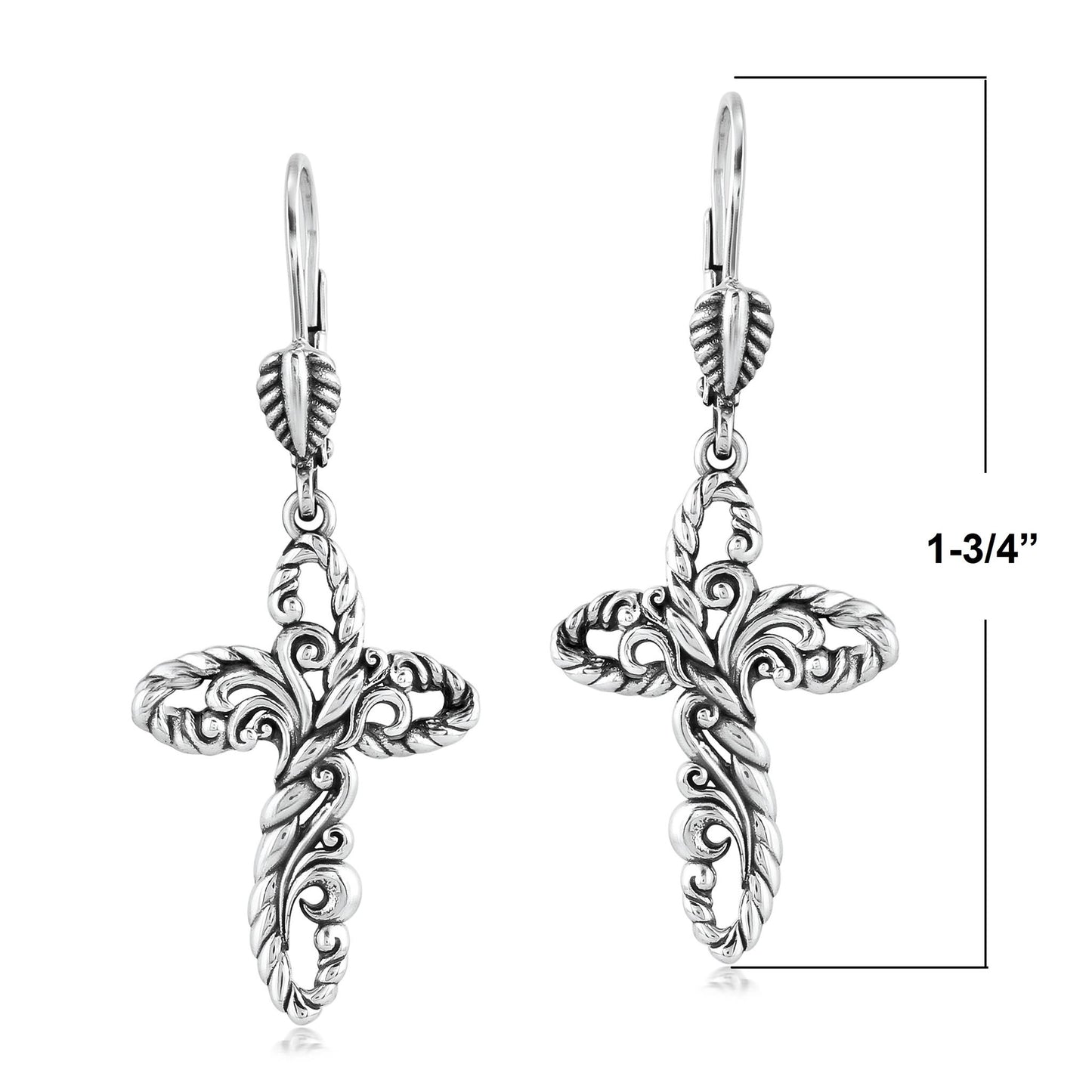 EXCLUSIVELY OURS! Sterling Silver Rope and Filigree Cross Lever Back Dangle Earrings