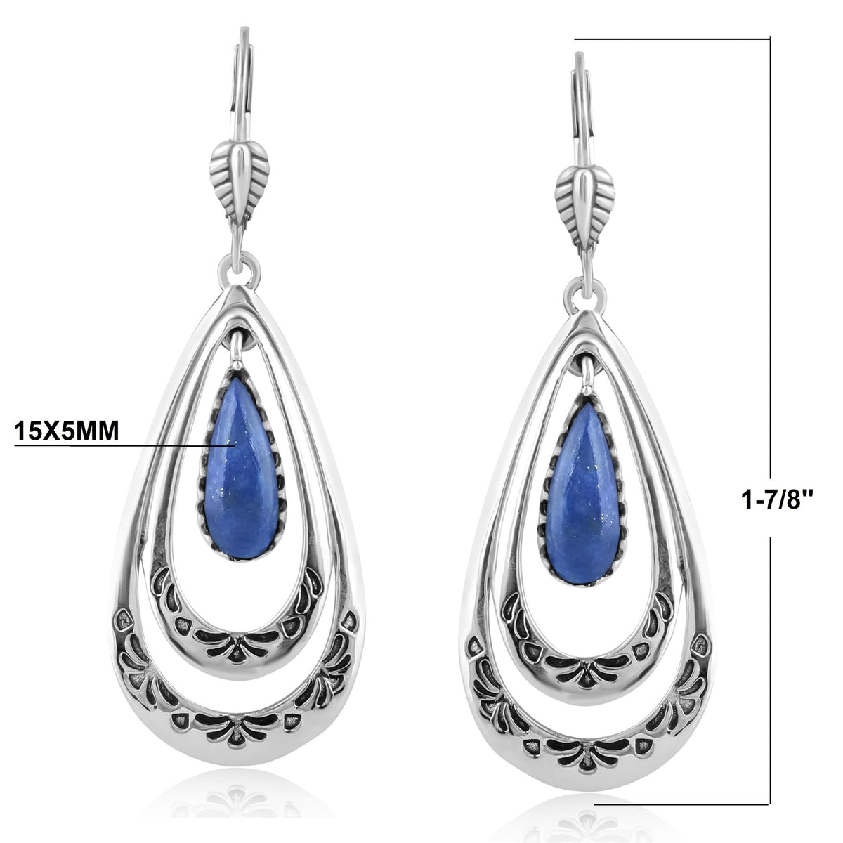 Sterling Silver Lapis Open Teardrop Lever Back Earrings