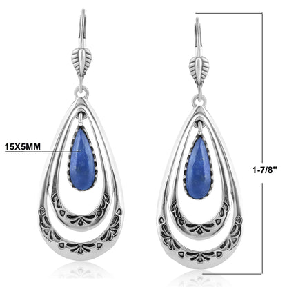 Sterling Silver Lapis Open Teardrop Lever Back Earrings