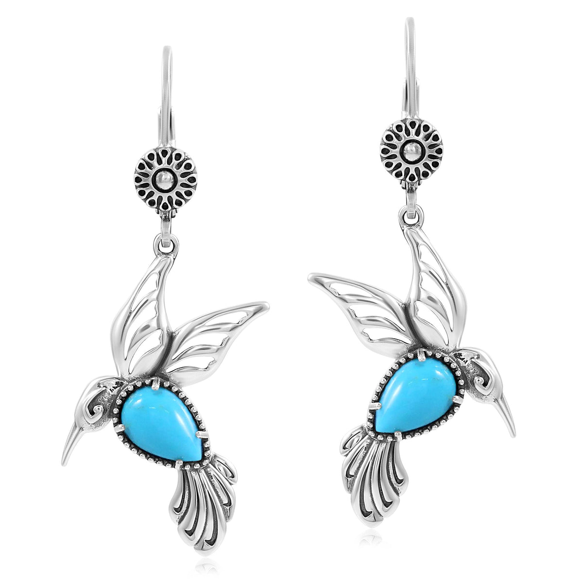 Sterling Silver Kingman Turquoise Hummingbird Earrings