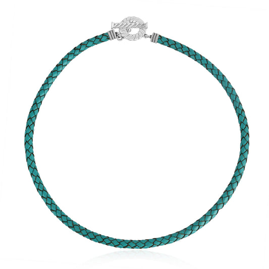 Sterling Silver Braided Turquoise Leather Toggle Necklace