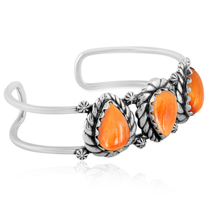 LIMITED EDITION! Sterling Silver Orange Spiny Oyster Pear Cut Rope Design Cuff Bracelet, Sizes Small to Large