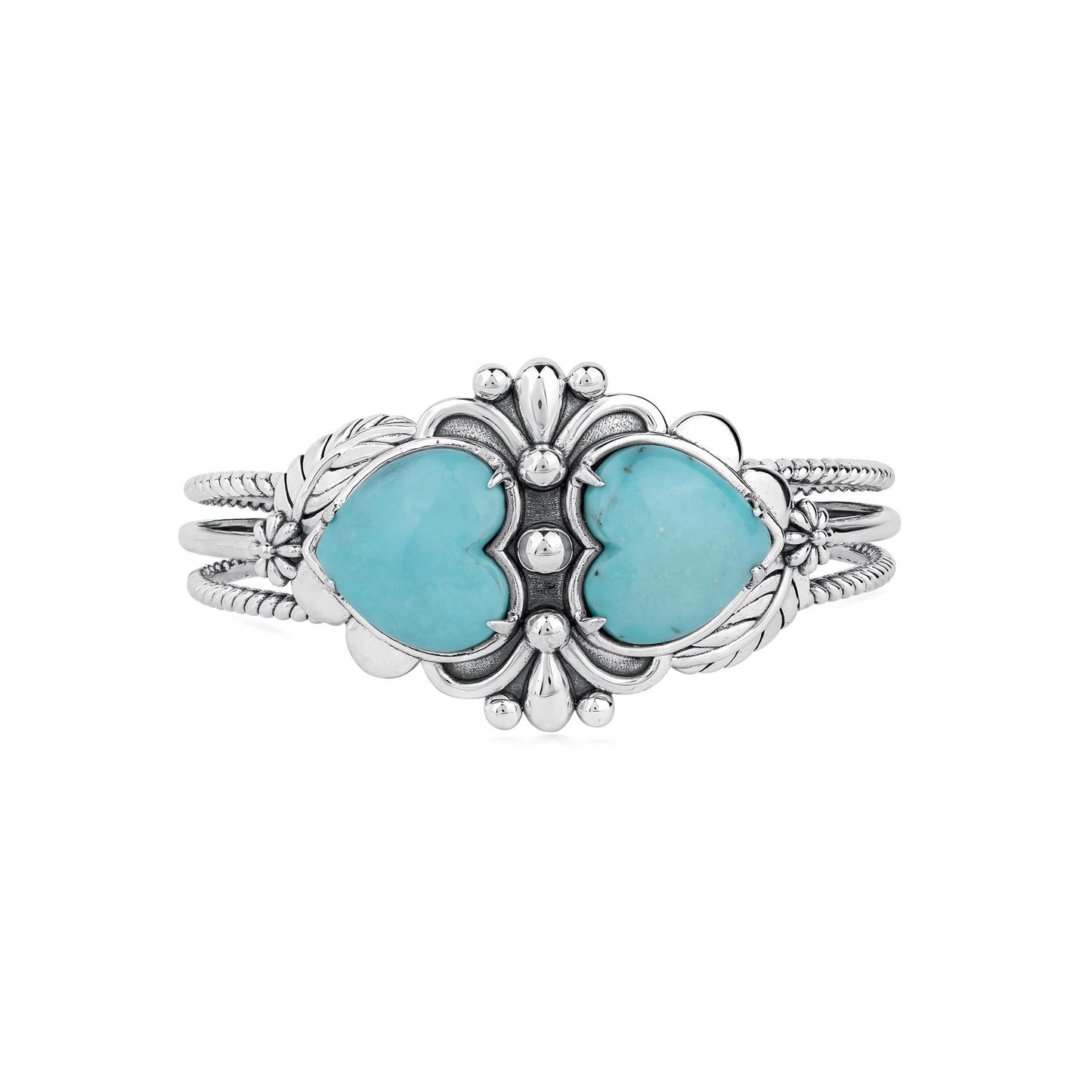 EXCLUSIVELY OURS! Sterling Silver Kingman Turquoise Double Heart Cuff Bracelet, Sizes Small to Large