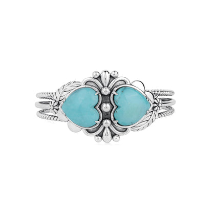 EXCLUSIVELY OURS! Sterling Silver Kingman Turquoise Double Heart Cuff Bracelet, Sizes Small to Large