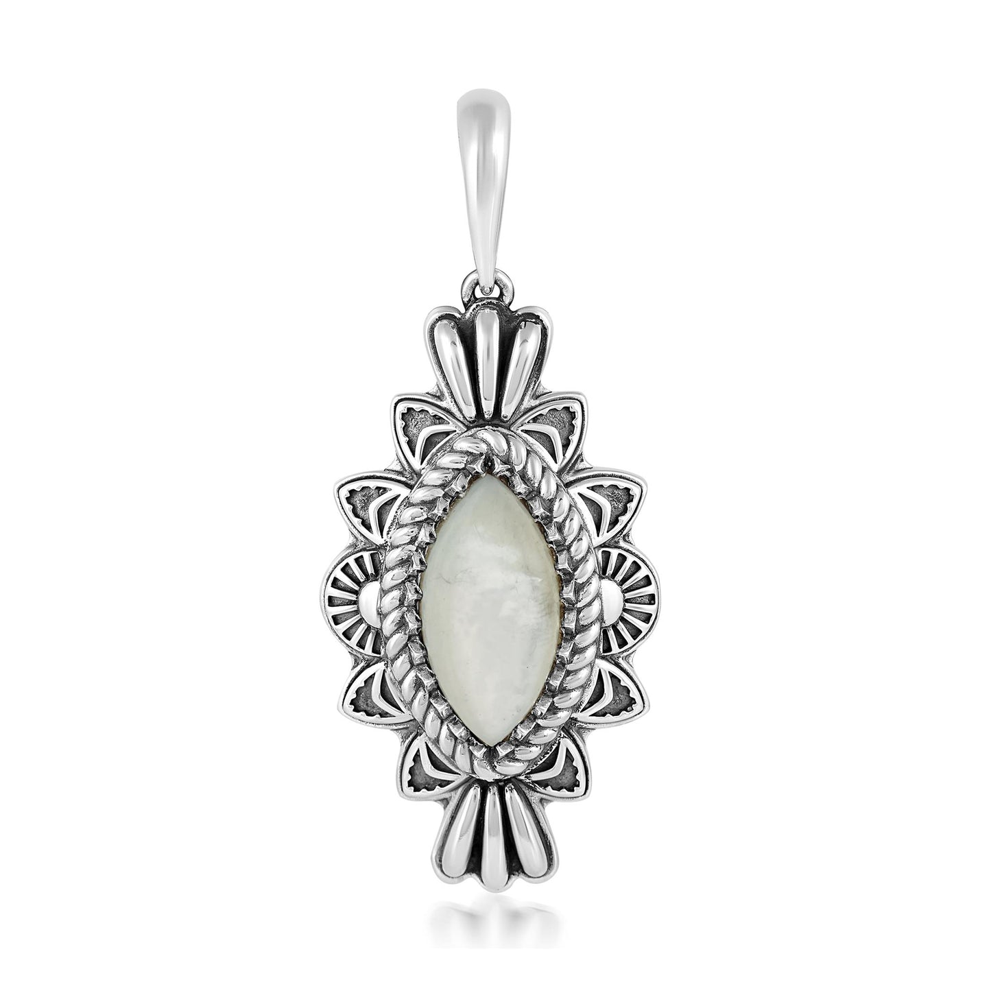  Sterling Silver White Mother of Pearl Marquise Cut Gemstone Pendant Enhancer