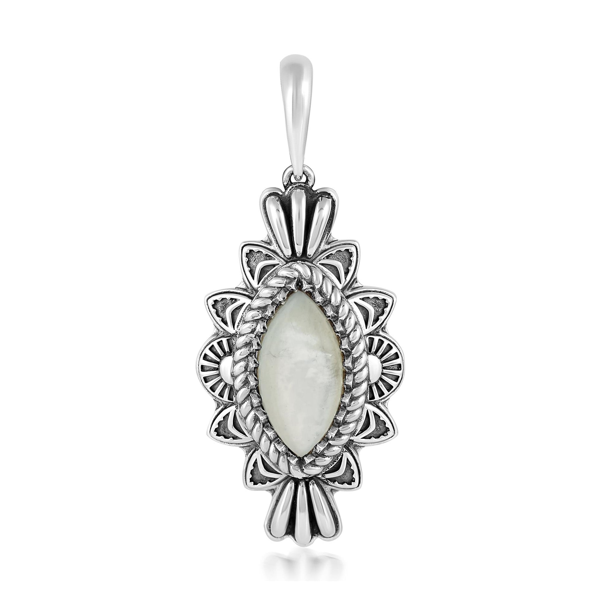  Sterling Silver White Mother of Pearl Marquise Cut Gemstone Pendant Enhancer