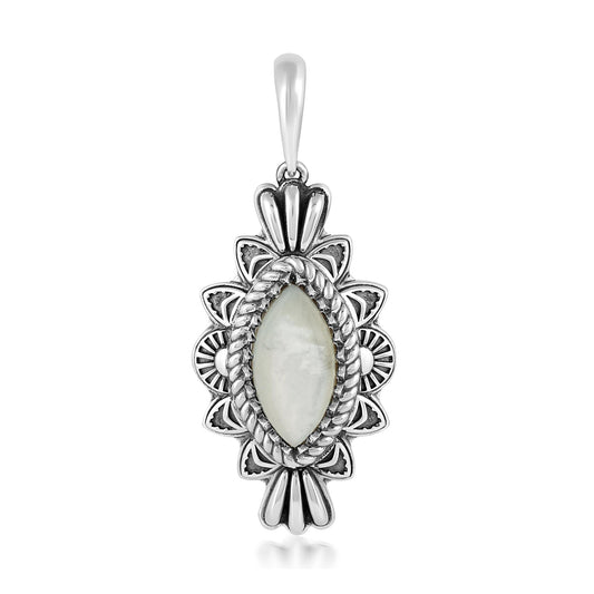  Sterling Silver White Mother of Pearl Marquise Cut Gemstone Pendant Enhancer