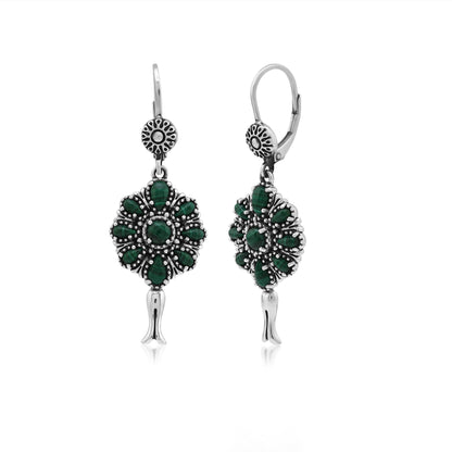  Sterling Silver Malachite Flower Cluster Squash Blossom Earrings