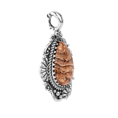 Sterling Silver Picture Jasper Oval Gemstone Concha Pendant Enhancer 