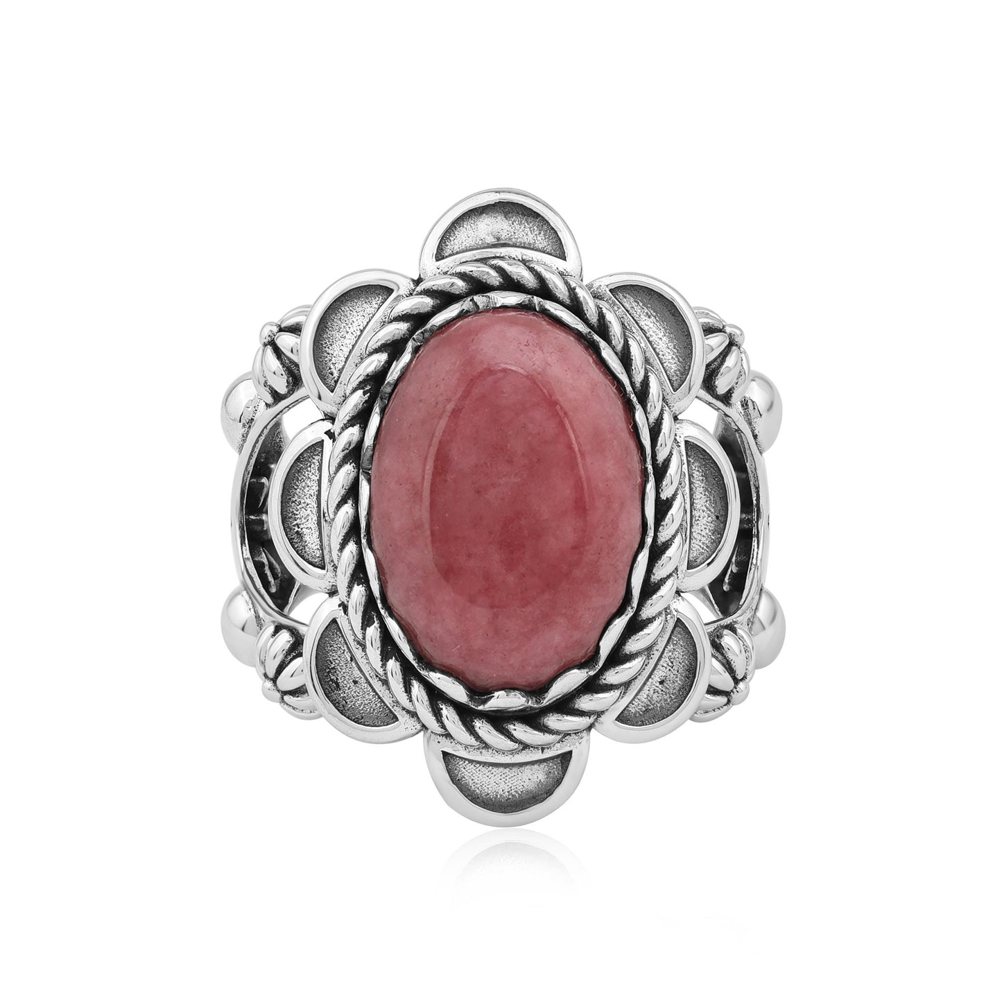 Sterling Silver Rhodonite Oval Scallop Ring