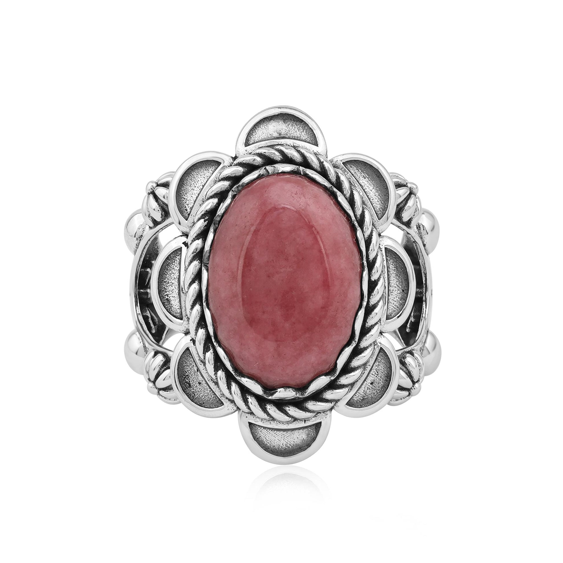Sterling Silver Rhodonite Oval Scallop Ring