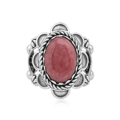 Sterling Silver Rhodonite Oval Scallop Ring