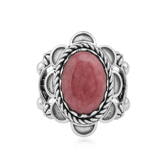 Sterling Silver Rhodonite Oval Scallop Ring