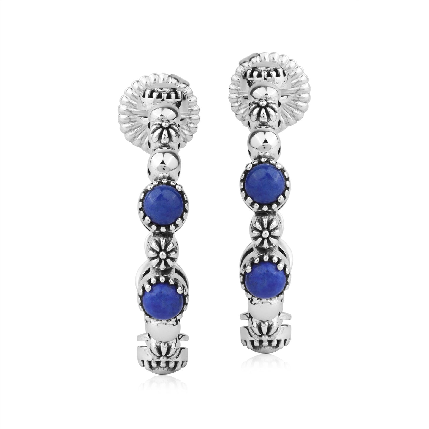 Sterling Silver Lapis 1 Inch Concha Hoop Earrings 