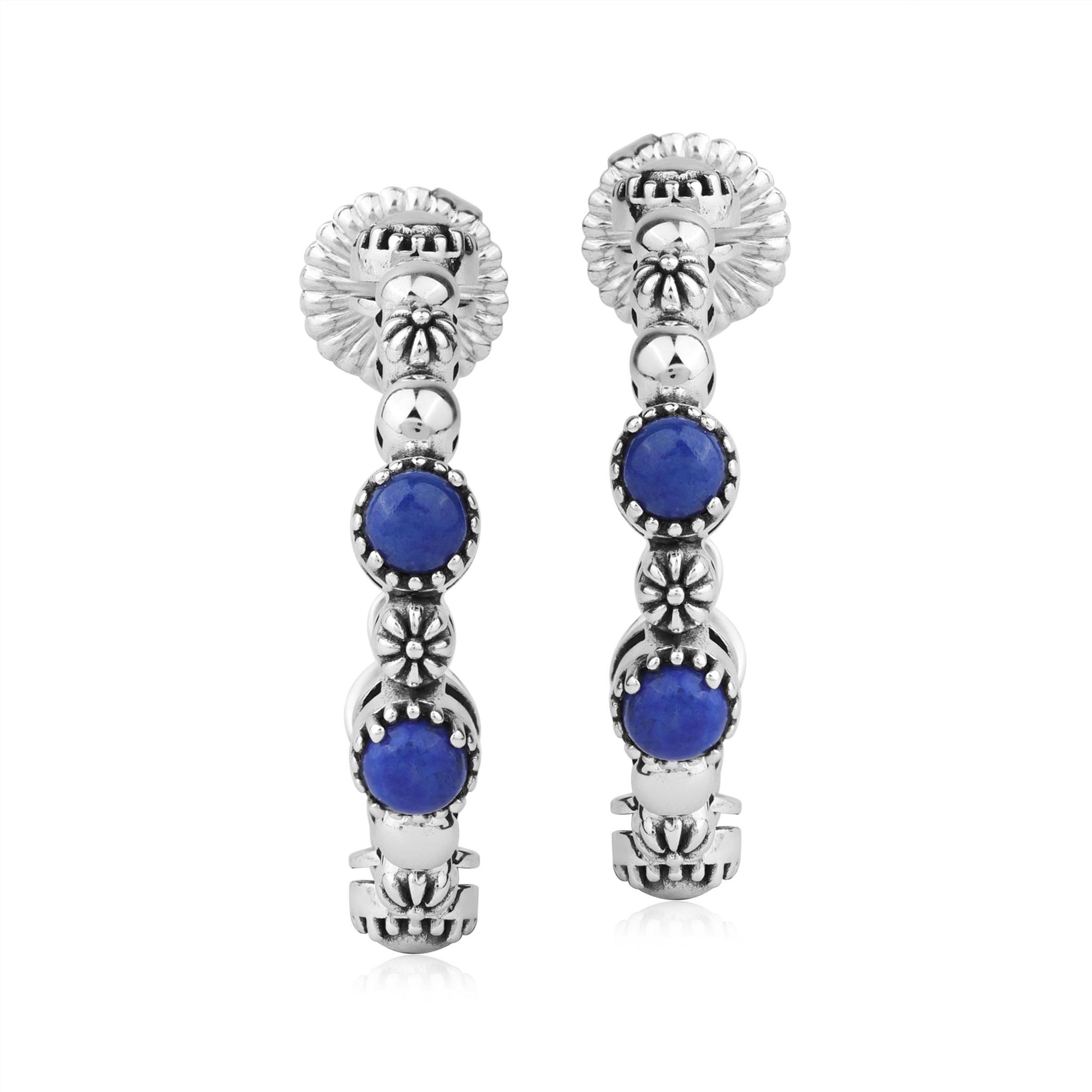 Sterling Silver Lapis 1 Inch Concha Hoop Earrings 