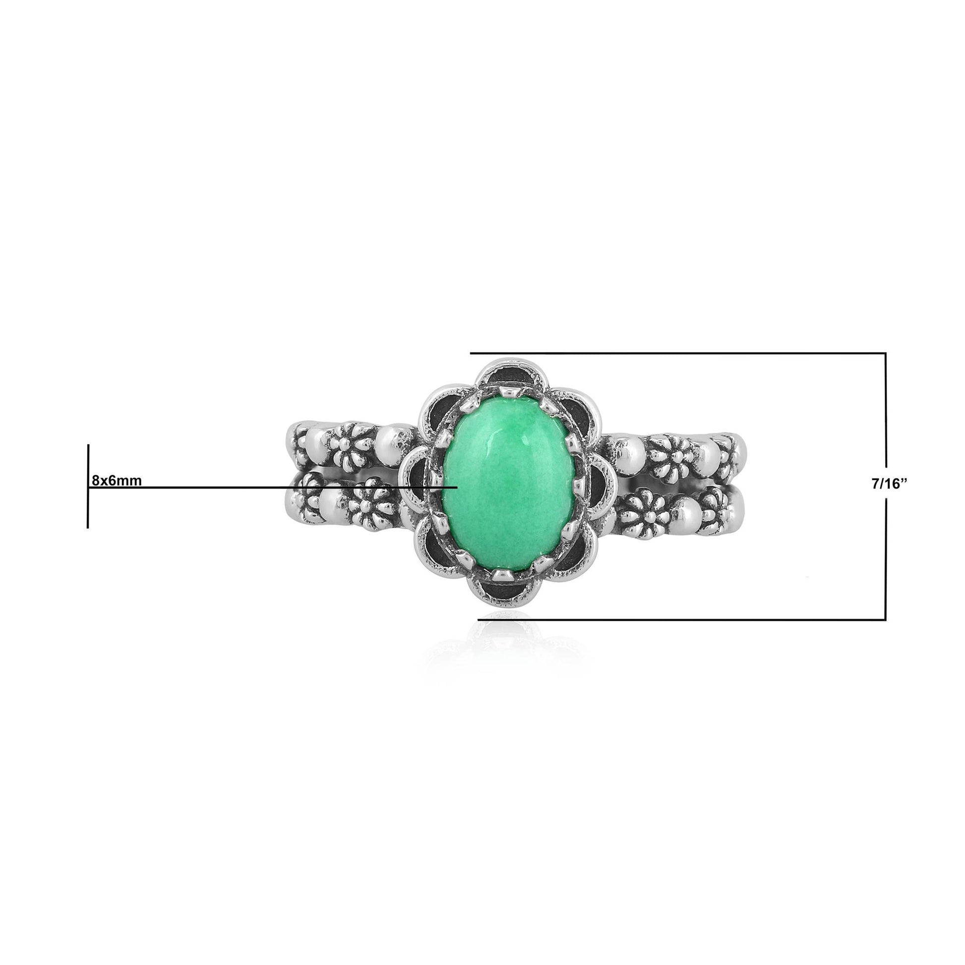 Sterling Silver Variscite Double Row Concha Flower Ring