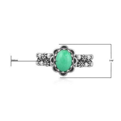 Sterling Silver Variscite Double Row Concha Flower Ring