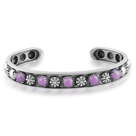 Sterling Silver Phosphosiderite Concha Flower Narrow Cuff Bracelet