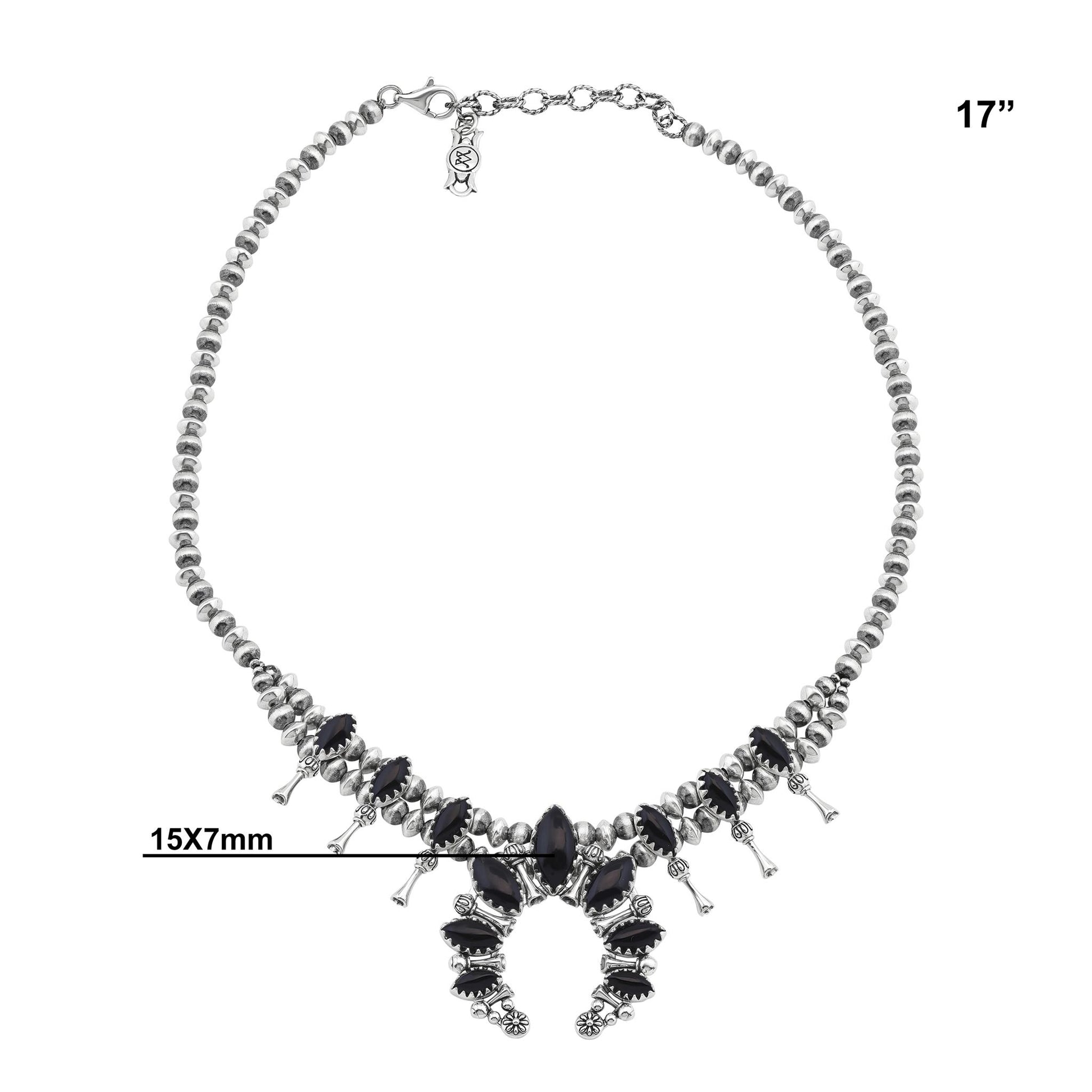 Sterling Silver Black Onyx Marquise-Cut Squash Blossom Necklace 