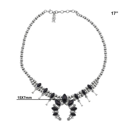 Sterling Silver Black Onyx Marquise-Cut Squash Blossom Necklace 