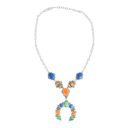 Sterling Silver Multi-Gemstone V-Shaped Naja Necklace