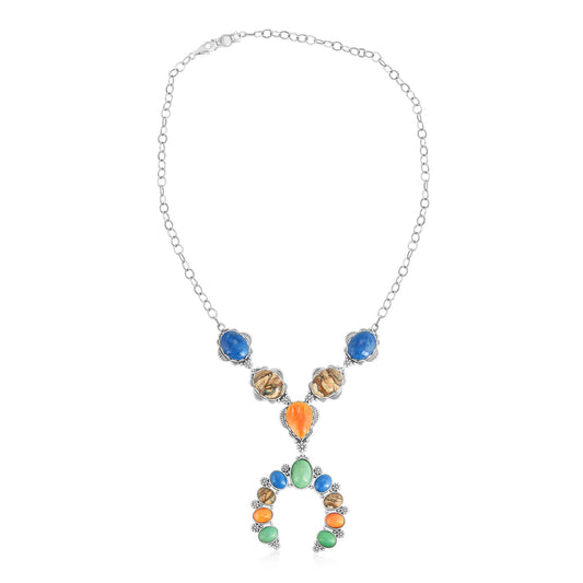 Sterling Silver Multi-Gemstone V-Shaped Naja Necklace