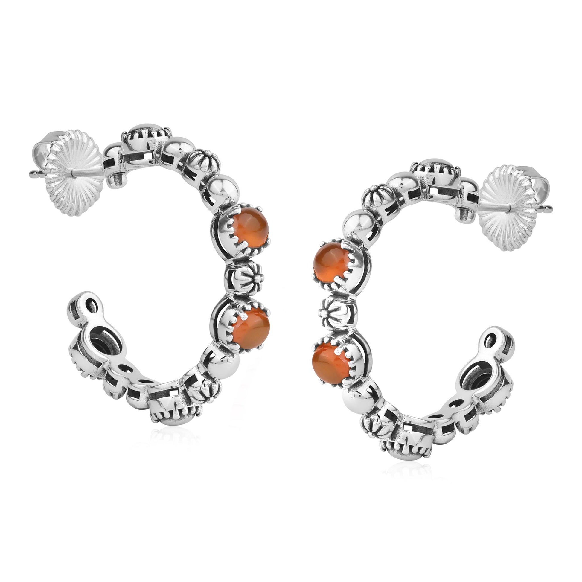Sterling Silver Red Onyx 1 Inch Concha Hoop Earrings 
