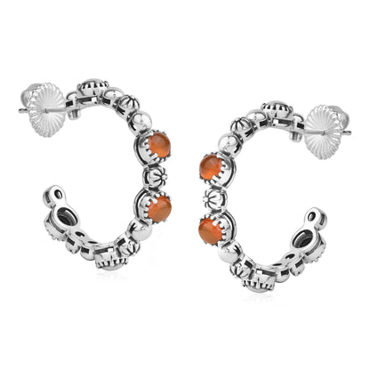 Sterling Silver Red Onyx 1 Inch Concha Hoop Earrings 