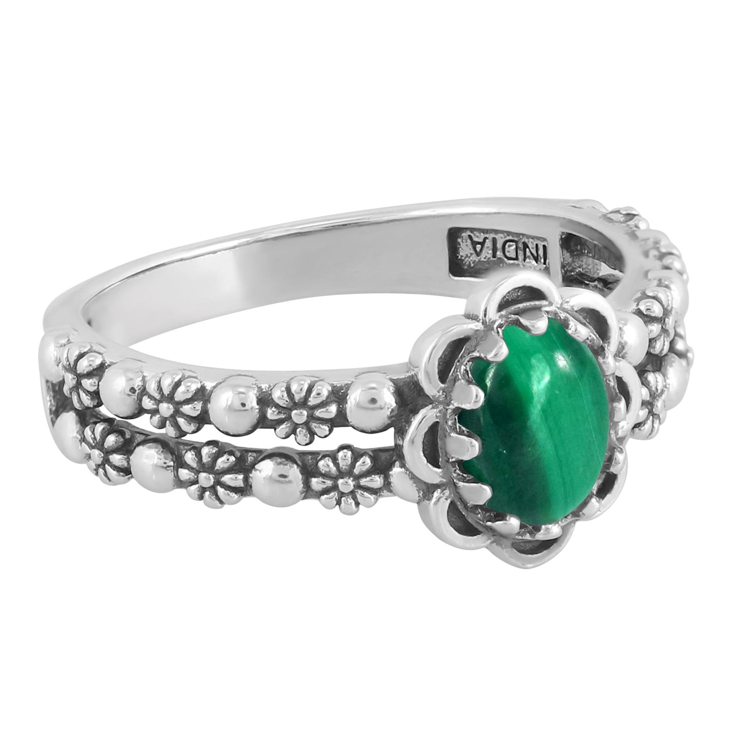 EXCLUSIVELY OURS! Sterling Silver Malachite Double Row Concha Flower Ring