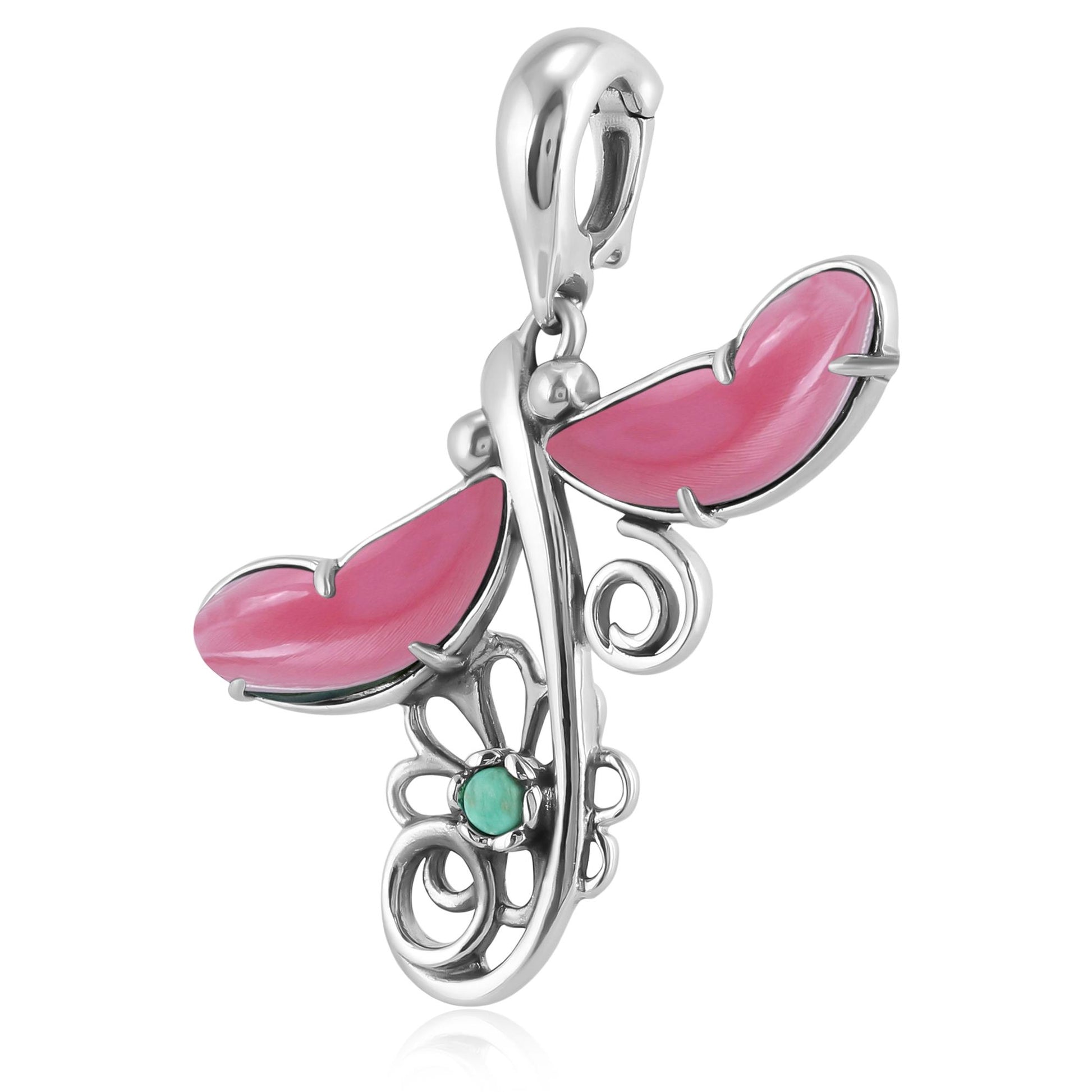 Sterling Silver Pink Shell and Variscite Fritz Casuse Dragonfly Pendant Enhancer
