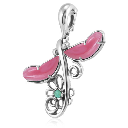 Sterling Silver Pink Shell and Variscite Fritz Casuse Dragonfly Pendant Enhancer