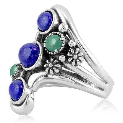 Sterling Silver Lapis and Green Turquoise Freeform Bypass Ring
