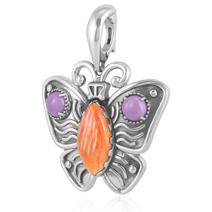 Sterling Silver Orange Spiny Oyster and Phosphosiderite Butterfly Pendant Enhancer