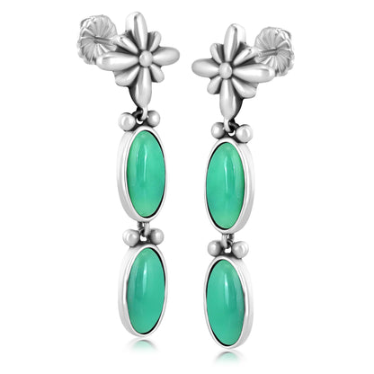 Sterling Silver Chrysoprase Oval Concha Earrings 