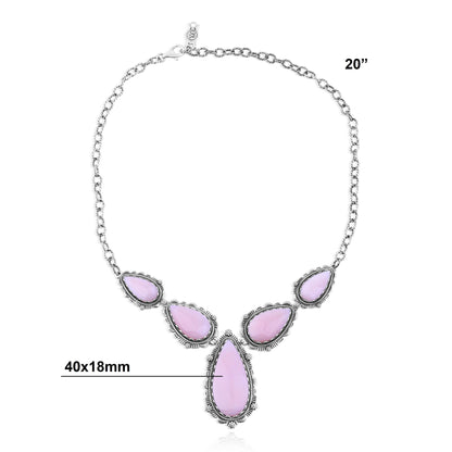 LIMITED EDITION! Sterling Silver Pink Opal Gemstone Statement Necklace, 20 Inches