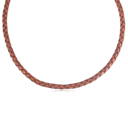 Braided Genuine Rust Leather Sterling Silver Necklace, 17 to 20 Inches