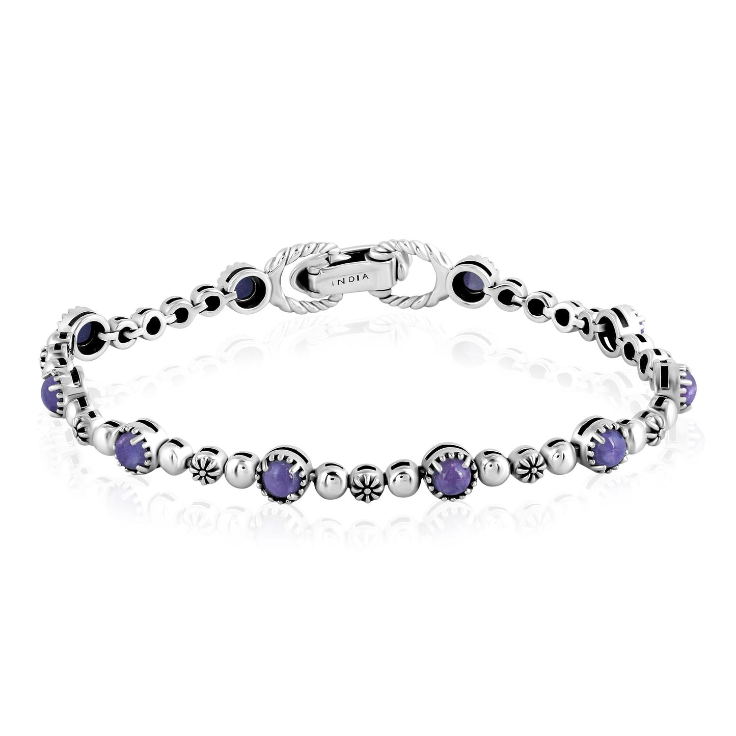 EXCLUSIVELY OURS! Sterling Silver Charoite Round Beaded Bracelet, Sizes Small to Large