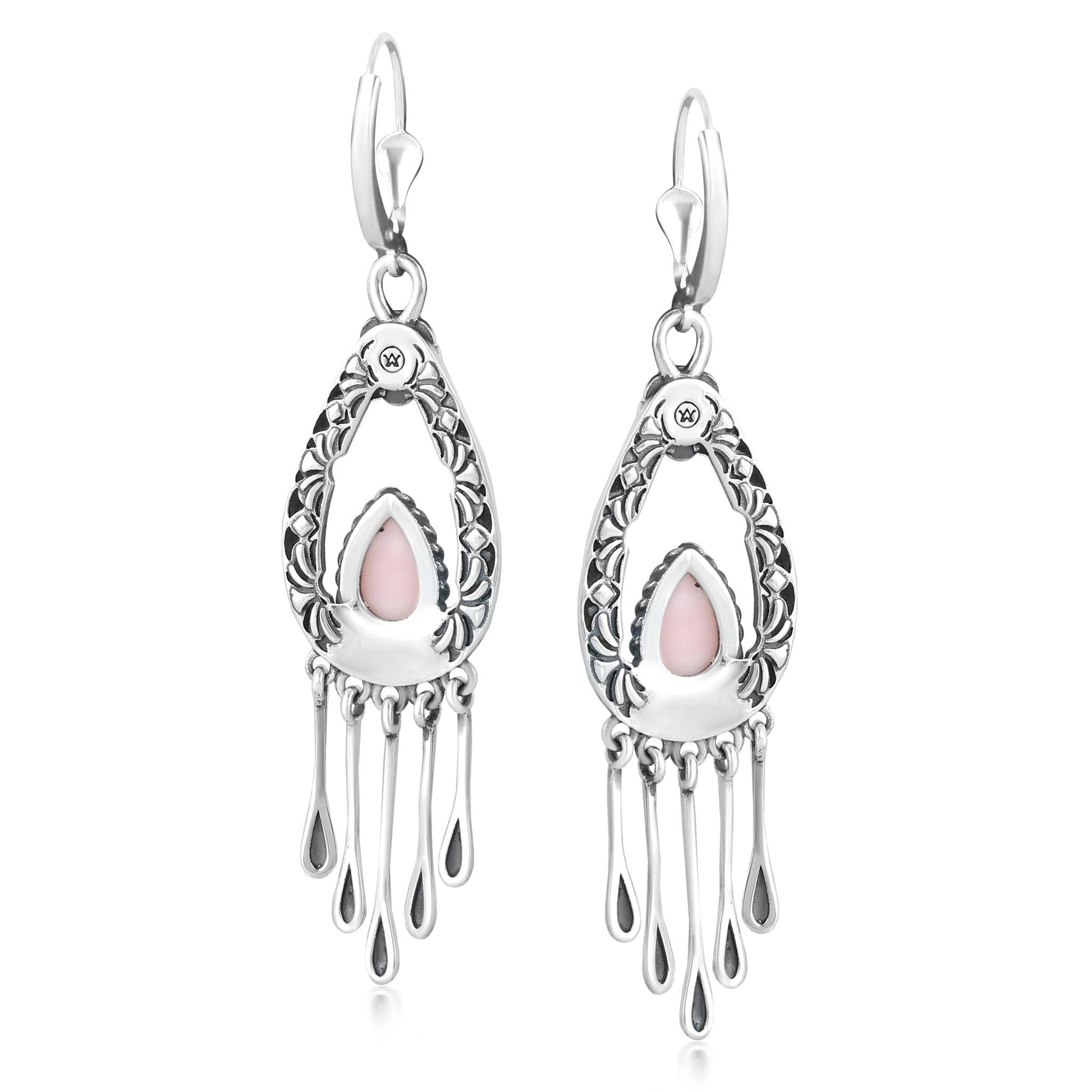 Sterling Silver Pink Opal Pear-Cut Lever Back Dangle Earrings