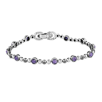 EXCLUSIVELY OURS! Sterling Silver Charoite Round Beaded Bracelet, Sizes Small to Large