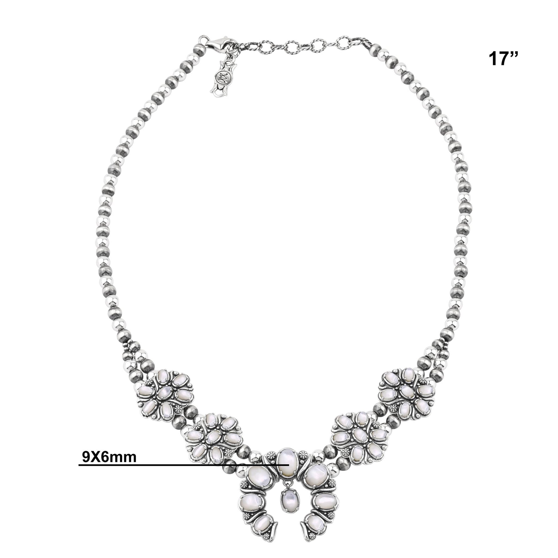  Sterling Silver White Mother of Pearl Oval Cluster Naja Necklace